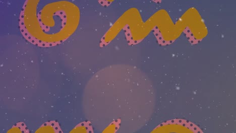Animation-Von-Gelben-Sternen,-Spiralen-Und-Linien-Auf-Violettem-Hintergrund-Mit-Punkten