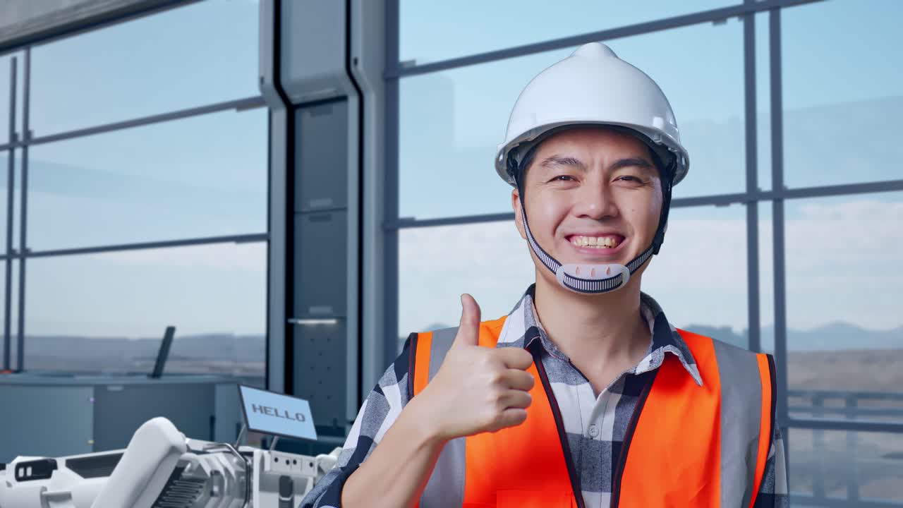 현대 산업 환경에서 엄지손가락을 올리는 엔지니어