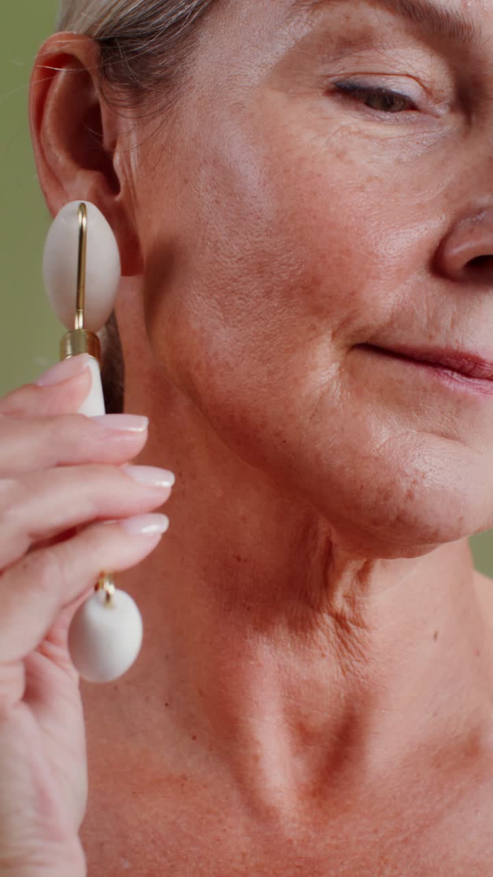 Mature Woman Skincare with Jade Roller