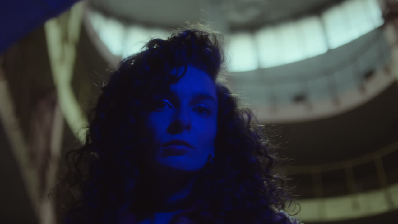 Woman Bathed in Blue Light