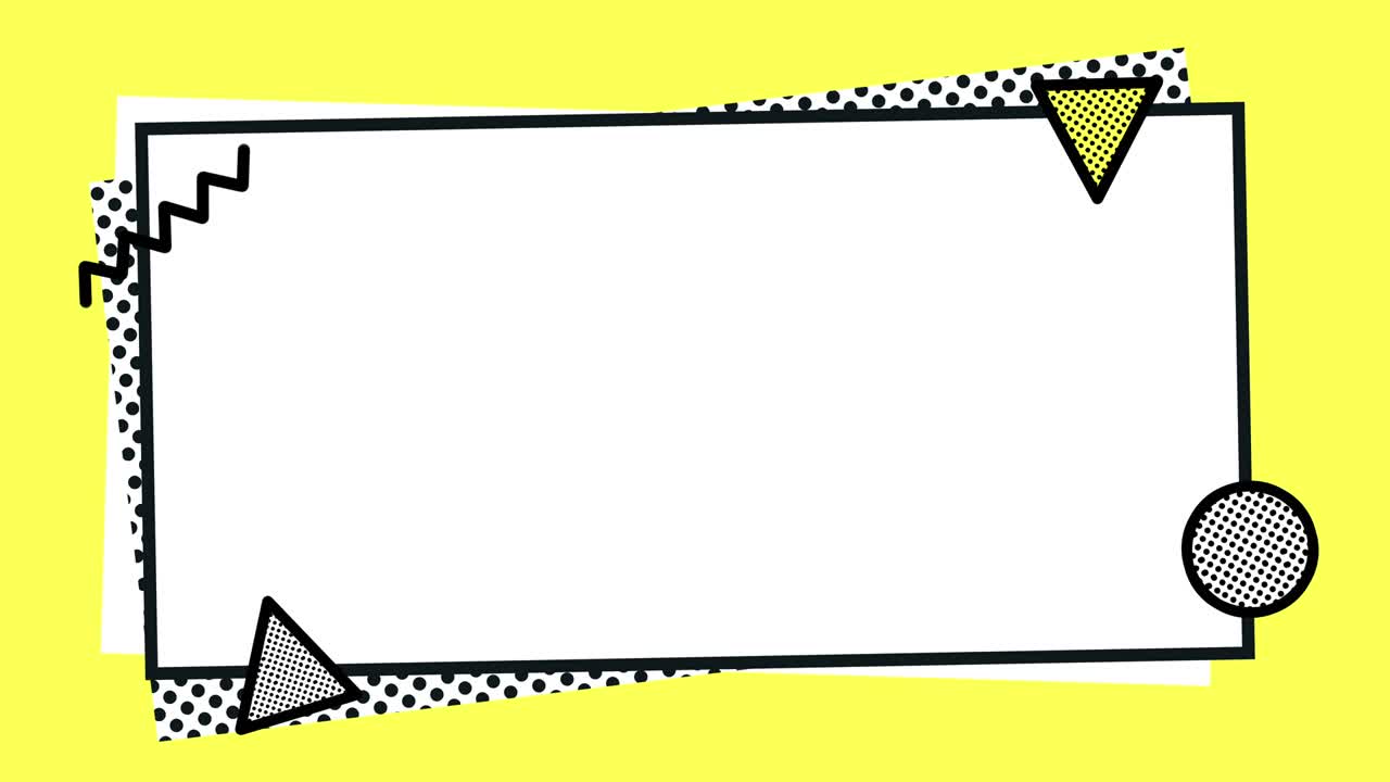 90년대 스타일의 노란색 프레임 애니메이션, 복사 공간과 회전하는 모양