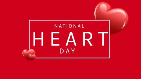 Animation-of-national-heart-day-text-over-hearts-on-red-background