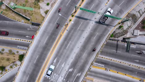 hyperlapse in cenital drone shot of a traffic city