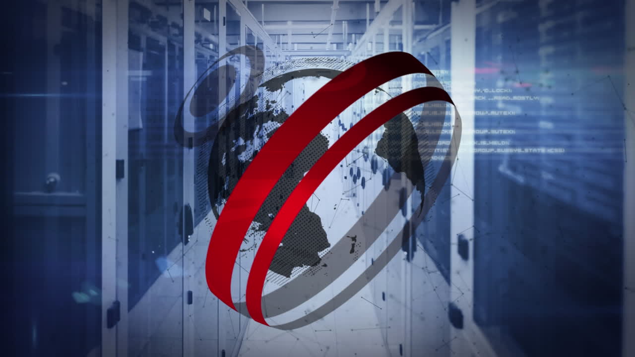 animación del globo y procesamiento de datos a través de servidores informáticos