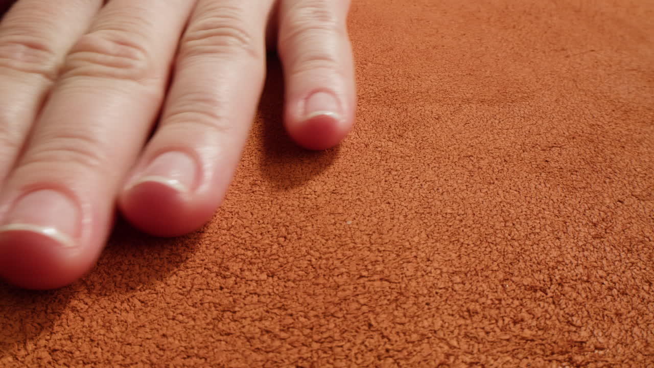 Primo piano di una mano su tessuto marrone
