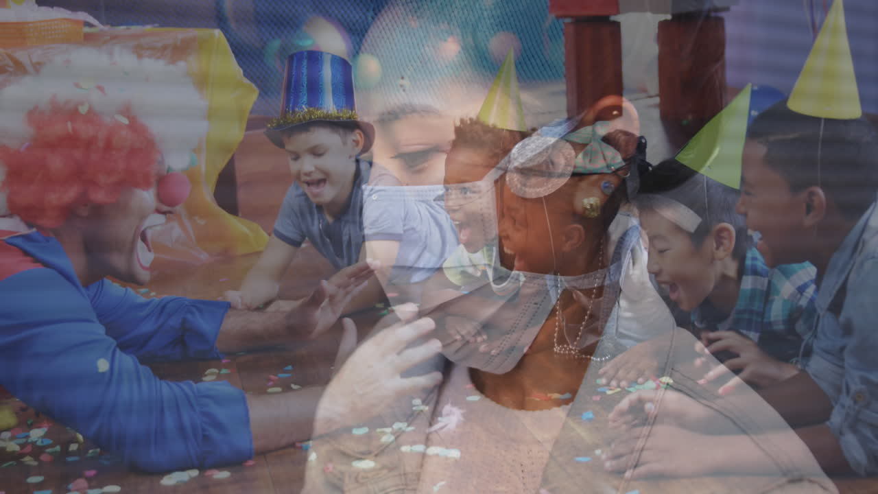 생일 파티 에서 아이 들 을 대고 기침 하는 얼굴 마스크 를 입은 여자