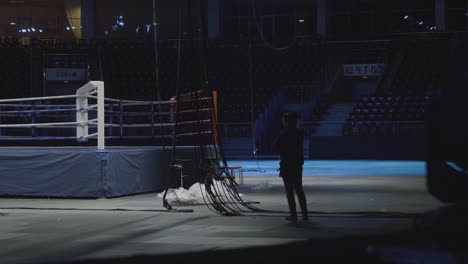 boxing arena setup before event