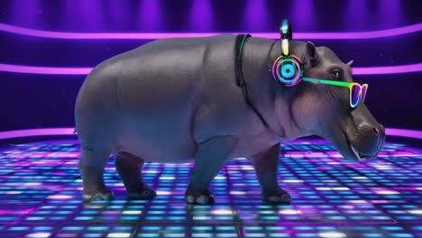cool hippo grooving at a neon disco