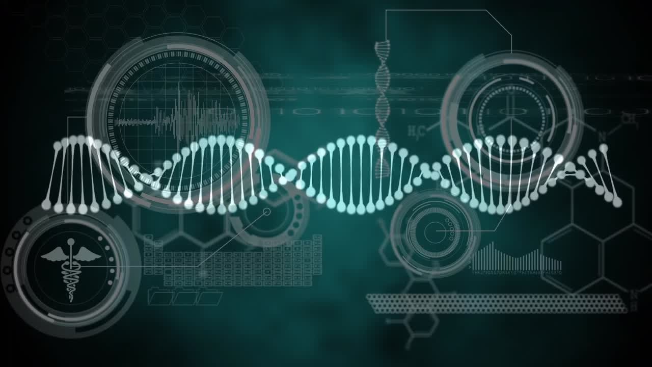 Animation of dna strand spinning and data processing