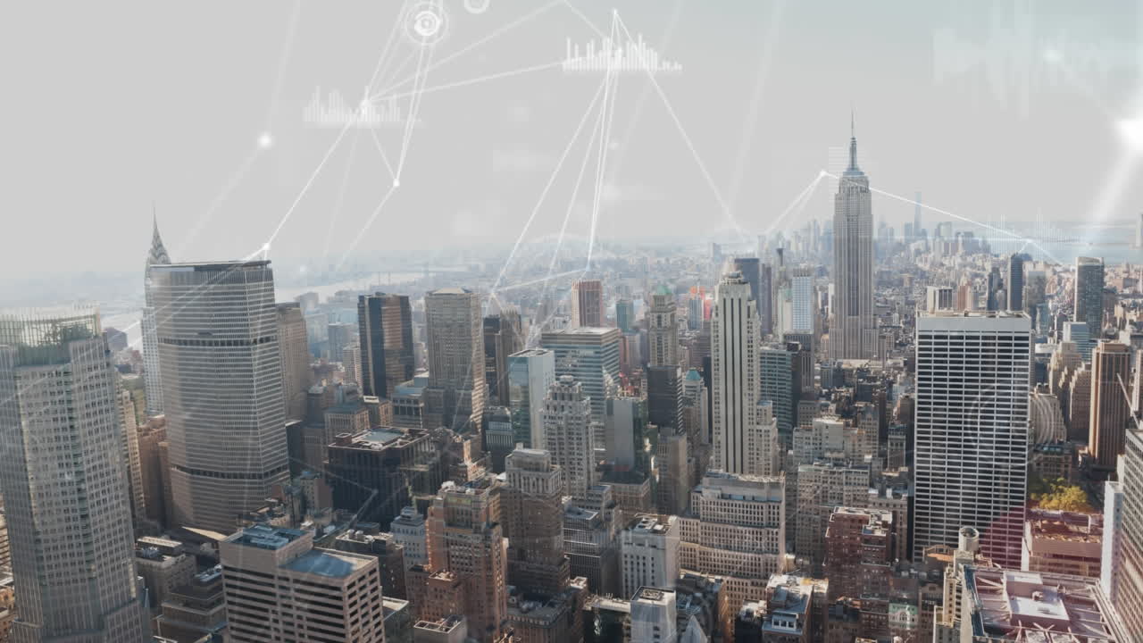 도시 배경에 연결된 데이터