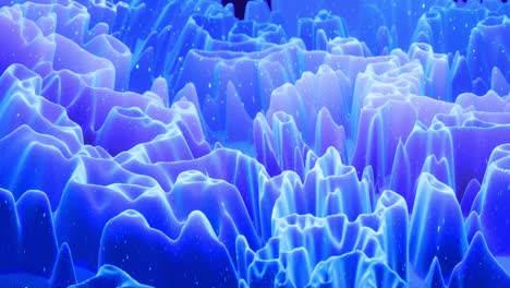 ondas abstractas de material mate azul suave con brillo interno ligero y brillos en la superficie de morphing. superficie geométrica abstracta como el paisaje o el terreno, extrudir o desplazar el ruido 3d. bucle 4k