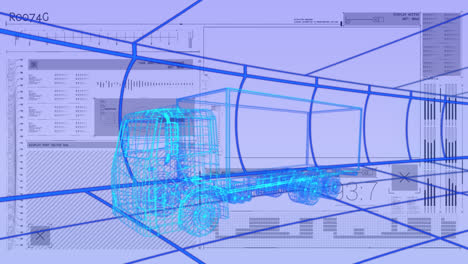 animation of 3d car drawing driving with data processing over grid