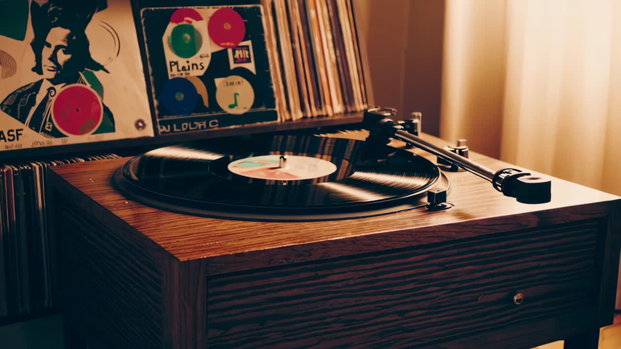 Vintage Turntable Playing a Vinyl Record