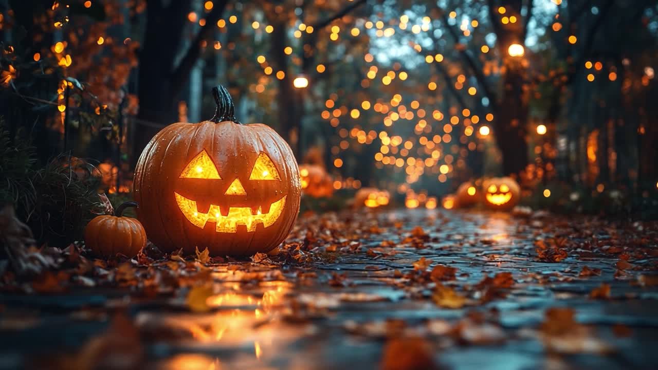 Halloween pumpkins in a festive autumn setting