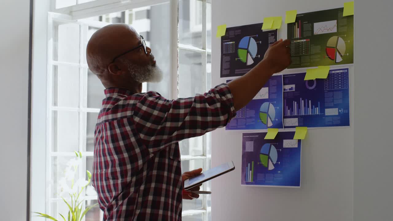 ejecutivo masculino de alto nivel mirando notas adhesivas 4k