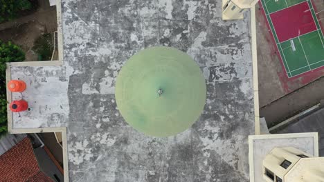aerial view of a mosque and neighborhood