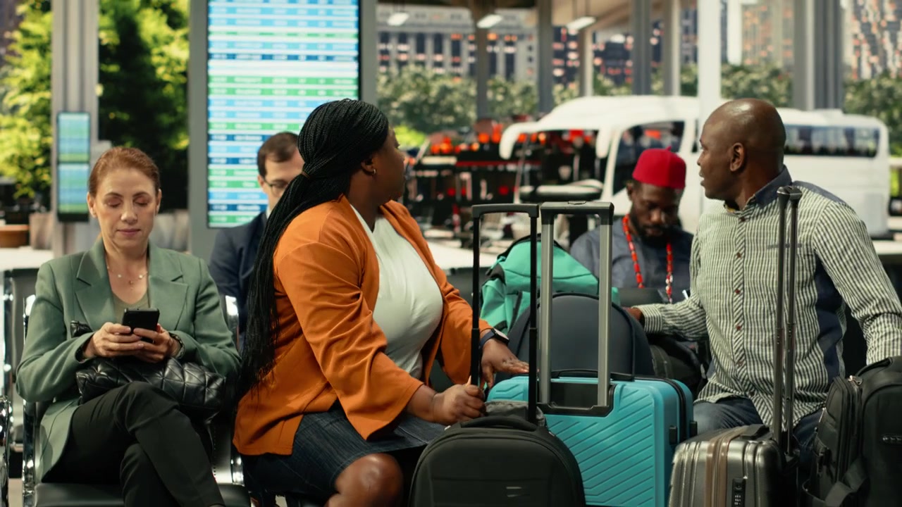 African american family waiting for long-haul intercity bus with multiple suitcases