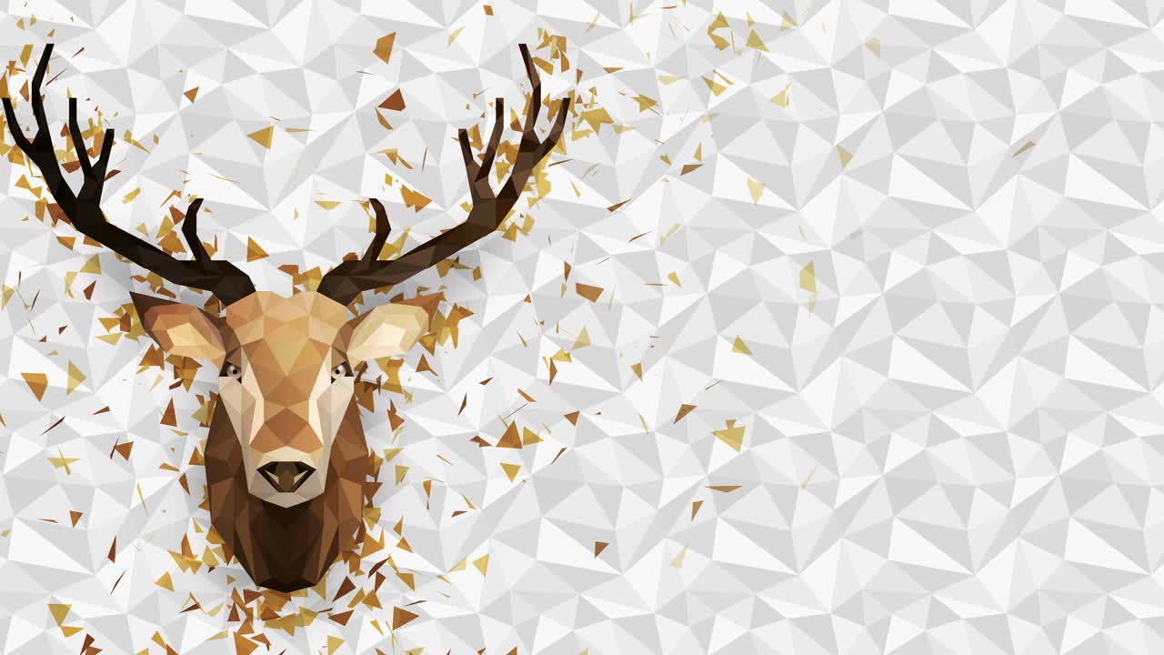 fondo de ciervo poligonal. cabeza de animal. animación de bucle de polígono bajo. vida silvestre geométrica. retrato de animal poligonal