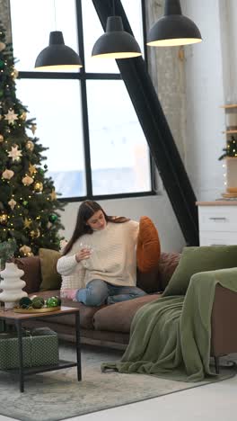 cozy christmas living room with girl