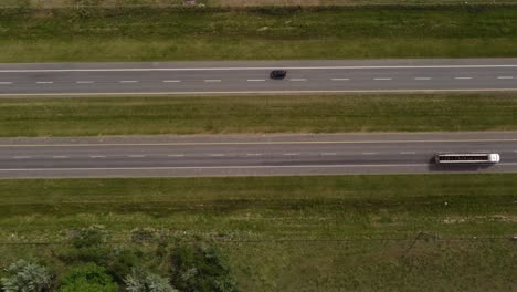 double-way route in rural area. aerial top-down sideways