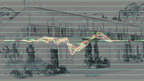 Animation-of-data-processing-over-house-drawing