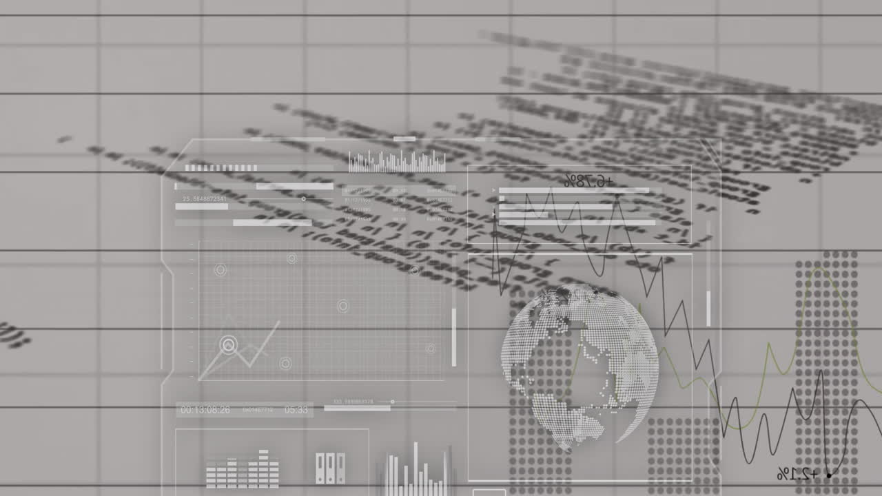 Animación de procesamiento de datos financieros sobre una pantalla
