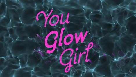 animación de usted glow girl texto sobre onda azul en fondo oscuro
