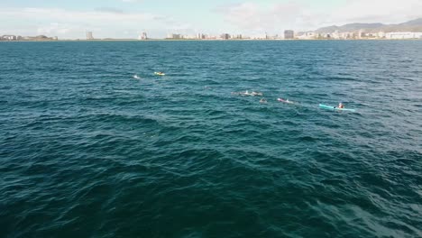 Gruppe-Von-Schwimmern-Auf-Offenem-Meer-An-Sonnigen-Tagen