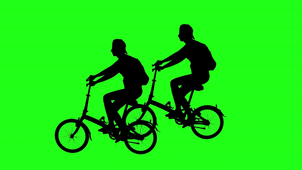 오른쪽에서 왼쪽으로 화면을 통과하는 자전거 타자, 녹색 화면 영상, 4k 애니메이션.