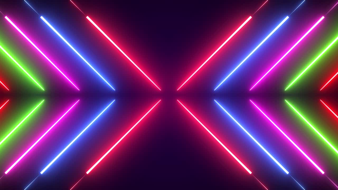Fasci di Luce al Neon Vibranti che si Riflettono in un Loop Continuo