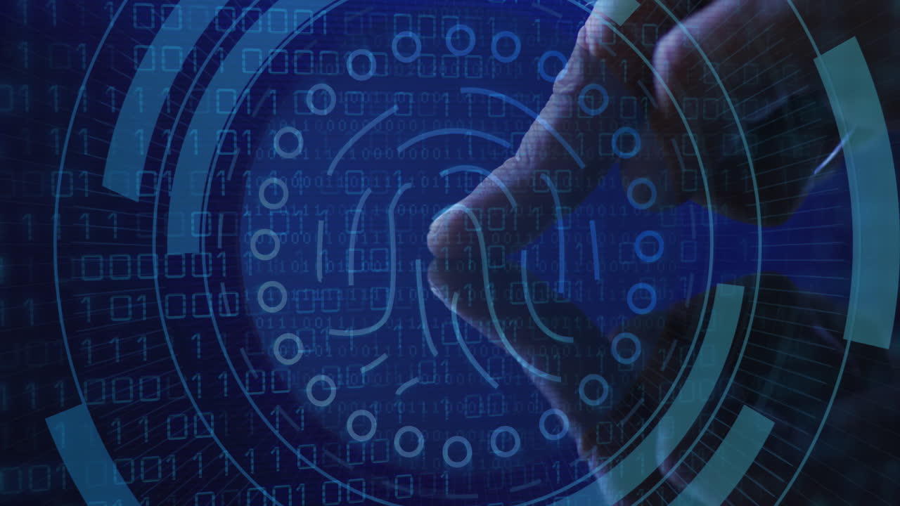 데이터 처리 및 생체 측정 손가락 판독의 애니메이션