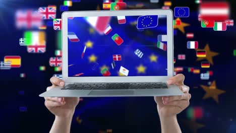 Animation-Der-Europäischen-Flaggen-Auf-Dem-Laptop-Bildschirm