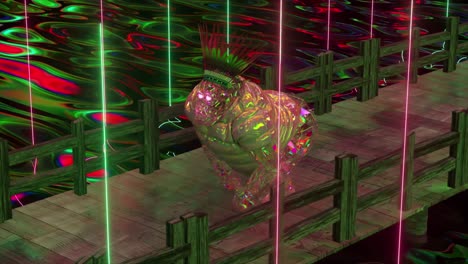 crystalline gorilla on a neon bridge