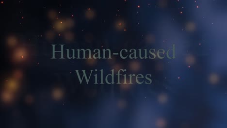 burning text that says human-caused wildfires - burns and smolders and turns to sparks and ash animation