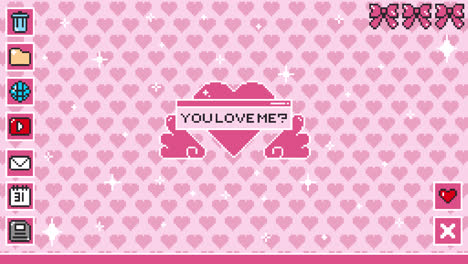 pink pixel art 'you love me?' desktop interface