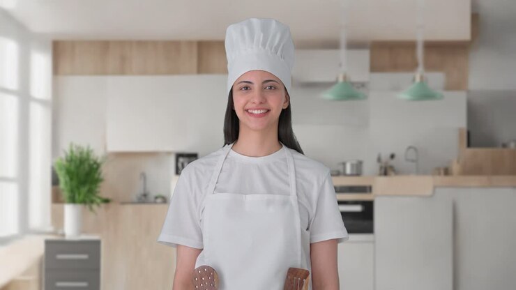 feliz india mujer chef profesional sonriente