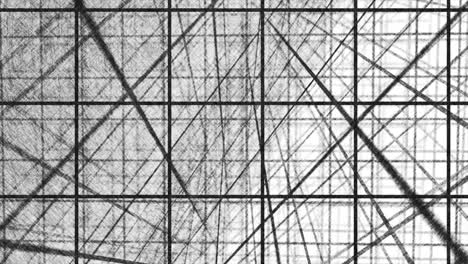 Geometric spiral with white squares abstract movement white background. Black line grid randomly flip over with white background. Black and white composition of bands