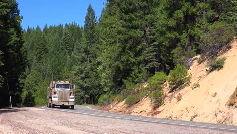 A-logging-truck-travels-on-a-mountain-road