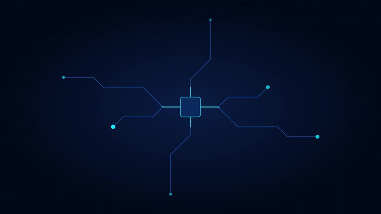 Digital Circuit Board Processor with Glowing Data Connections