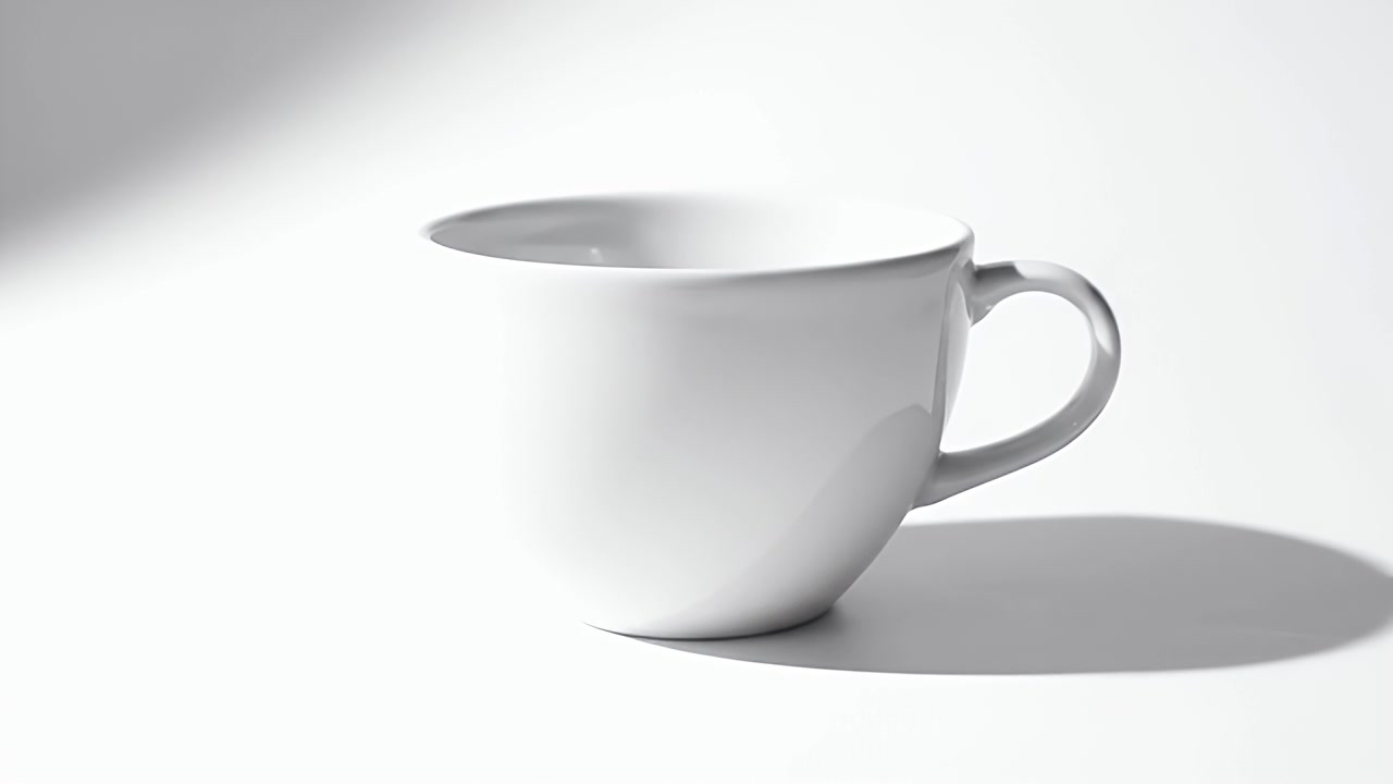 Tom hvid keramisk kaffekop på en hvid overflade