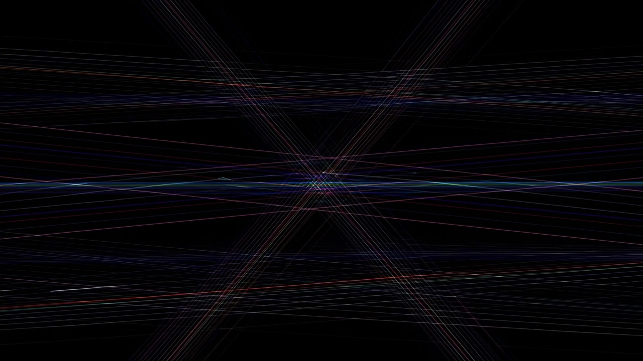 Dark Background Neon Lines Intersecting In Precise X Pattern, Multicolor Fiber Trails With Subtle Glow