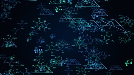 las fórmulas matemáticas abstractas se escriben y se mueven en los fondos del bucle de espacio virtual.