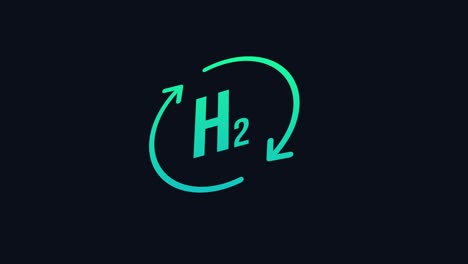 hydrogen icon with arrows animation. 4k video.blue and green gradient