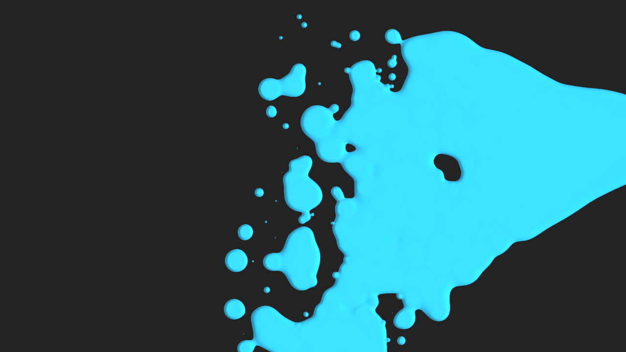 Flowing abstract liquid blue splashes spots on black gradient