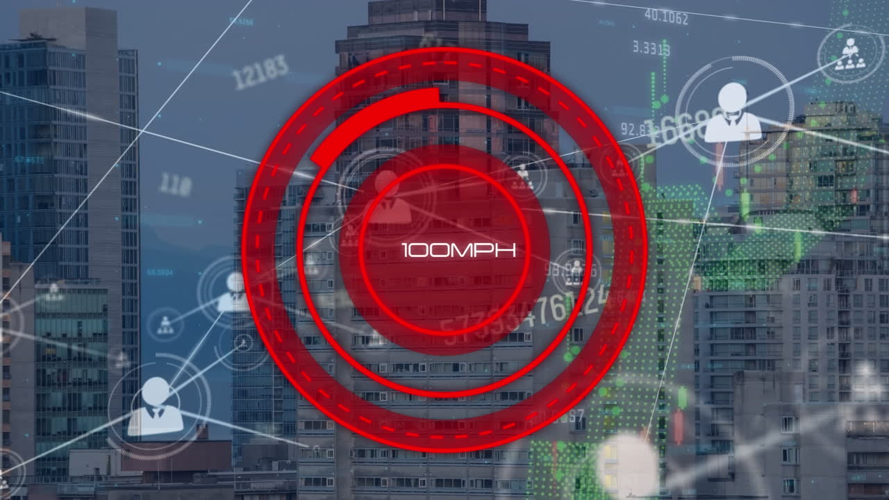 도시 풍경 위의 데이터 처리 애니메이션