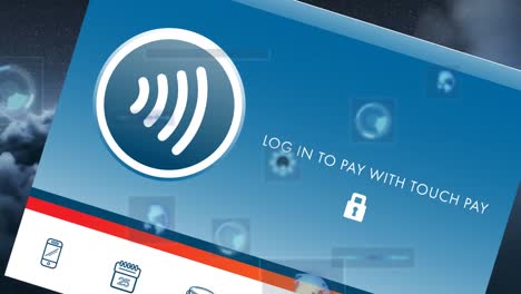 animation of scopes scanning and data over screen with touch pay and wifi icon