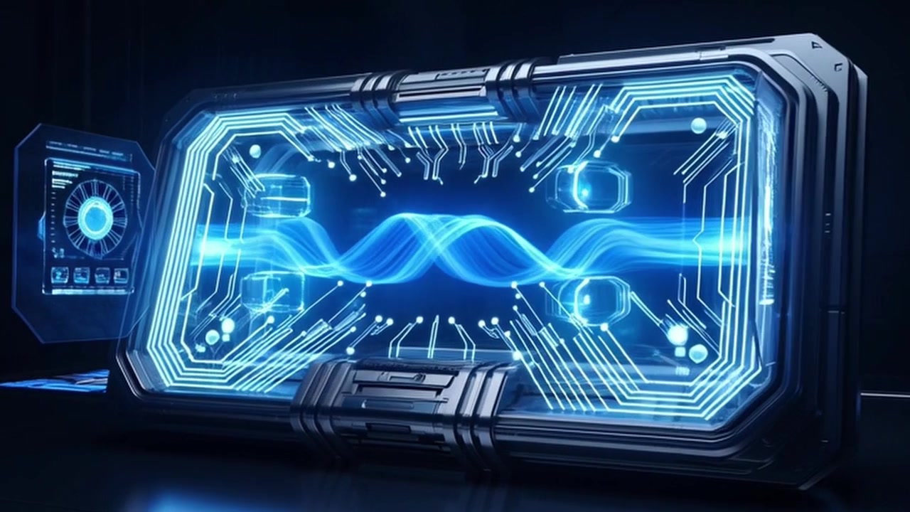 Futuristic Digital Interface with Glowing Blue Circuitry and Data Visualization