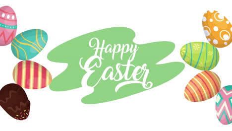 happy easter animated card with lettering and eggs painted