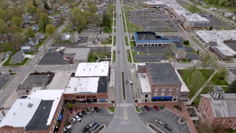 Angola,-Indiana-downtown-with-drone-video-moving-in-a-circle