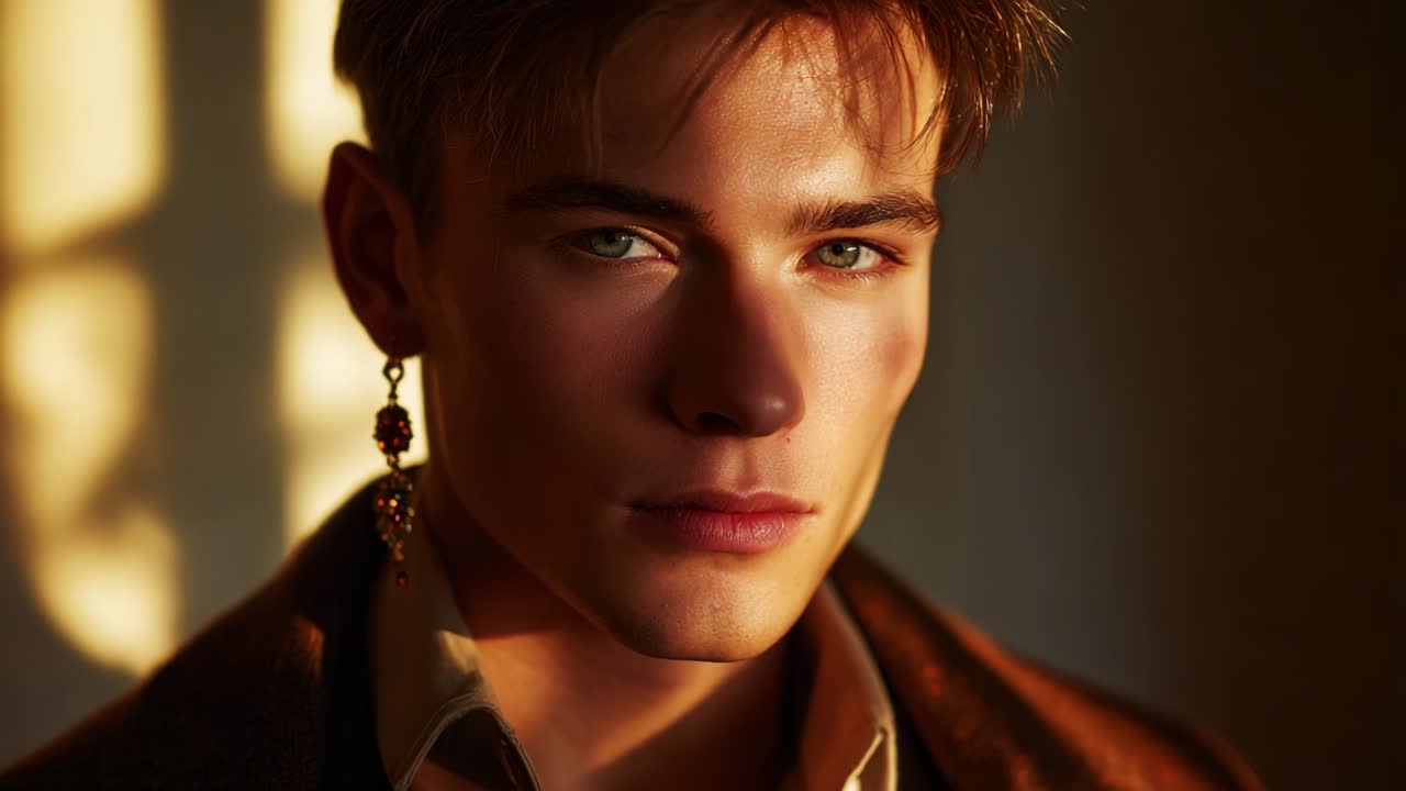 Portrait of a handsome young man with earring